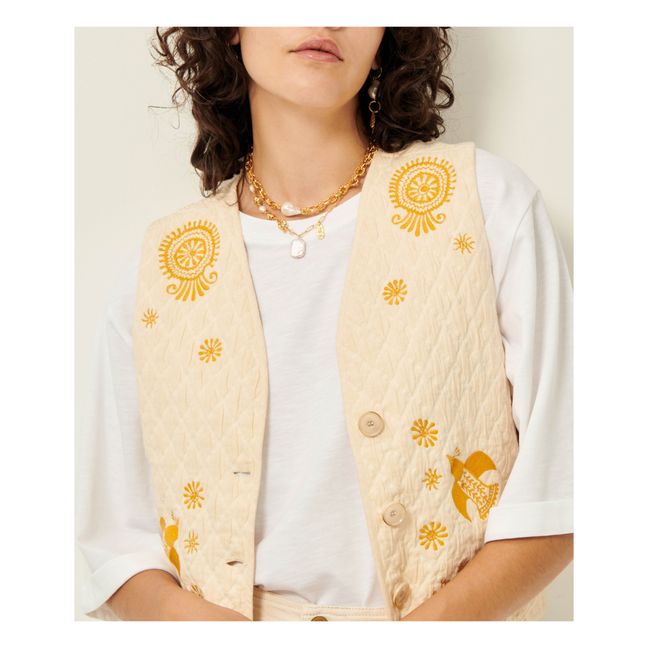 Charlezie Embroidered Sleeveless Jacket | Ecru