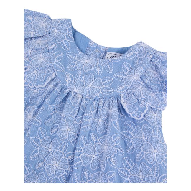 Embroidered Ruffle Dress | Blue