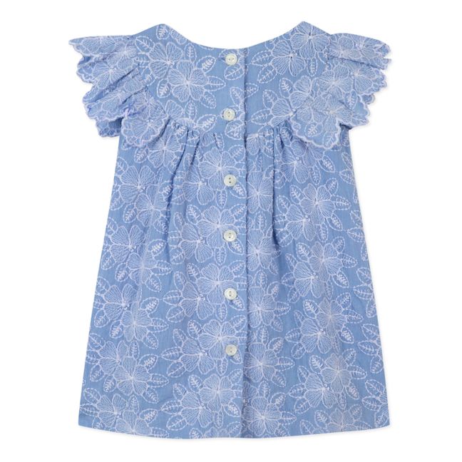 Embroidered Ruffle Dress | Blue