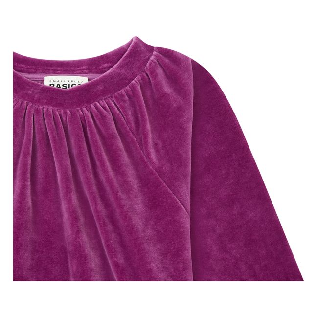 Sweatshirt mit Rundhalsausschnitt aus Velours | Fuchsie