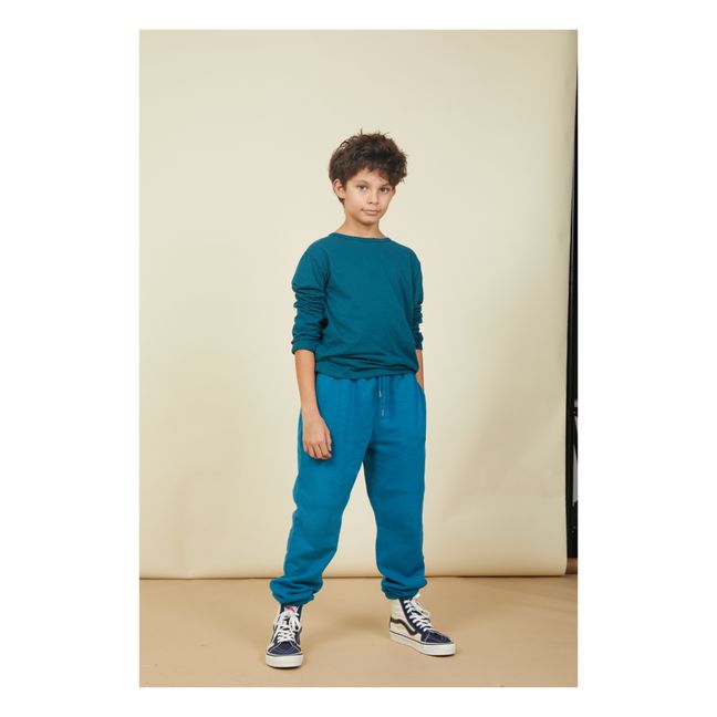 Pantaloni da jogging slim in cotone biologico da ragazzo | Blu acqua