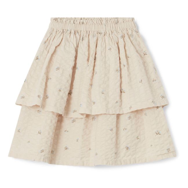 Floral Ruffled Seersucker Skirt | Ecru