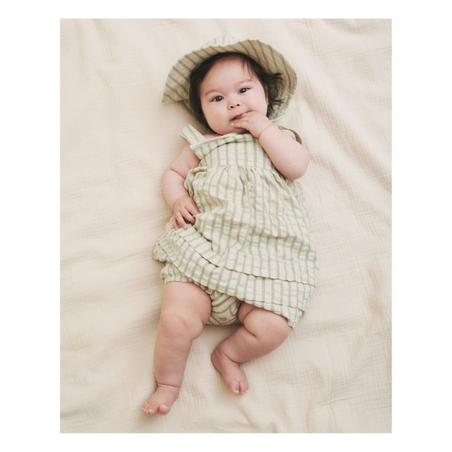 Gestreiftes Seersucker Baby-Kleid | Grün