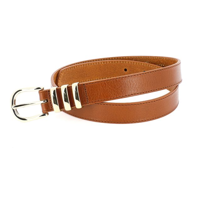 SOEUR Wavy Braided Edge Leather Belt, Brown, S