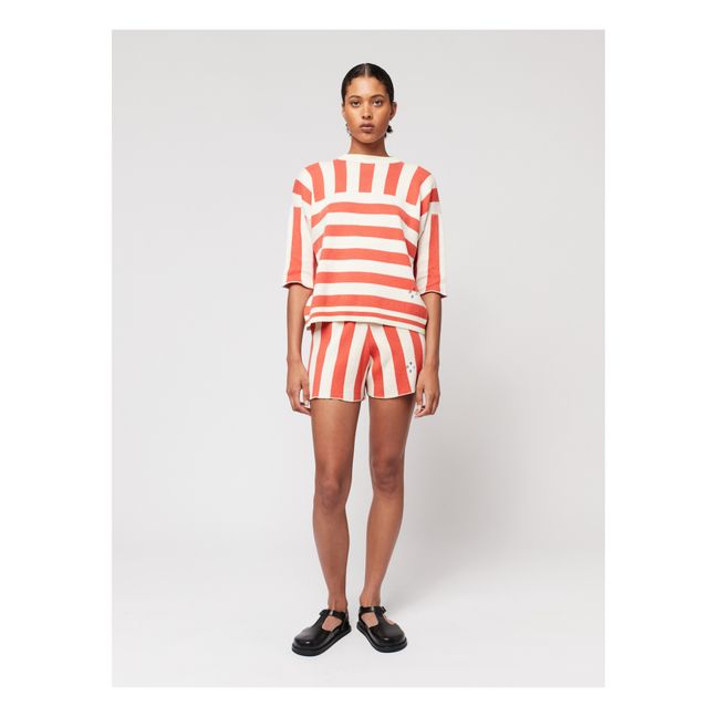 Organic Cotton Striped Knit Shorts - Women's Collection  | Red