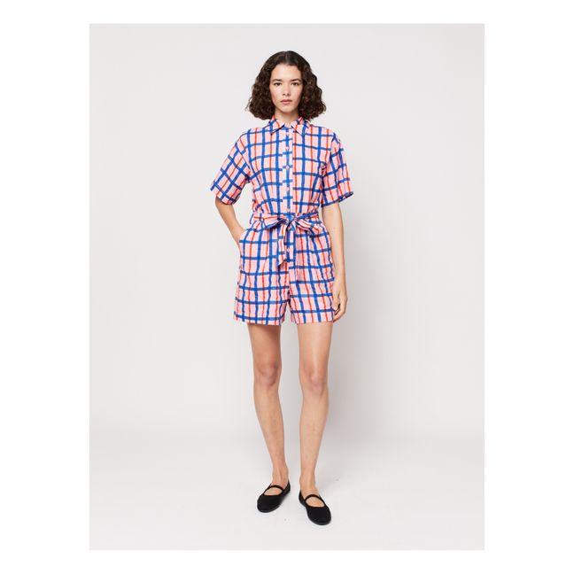 Cotton and Linen Checked Playsuit - Women's collection  | Pink