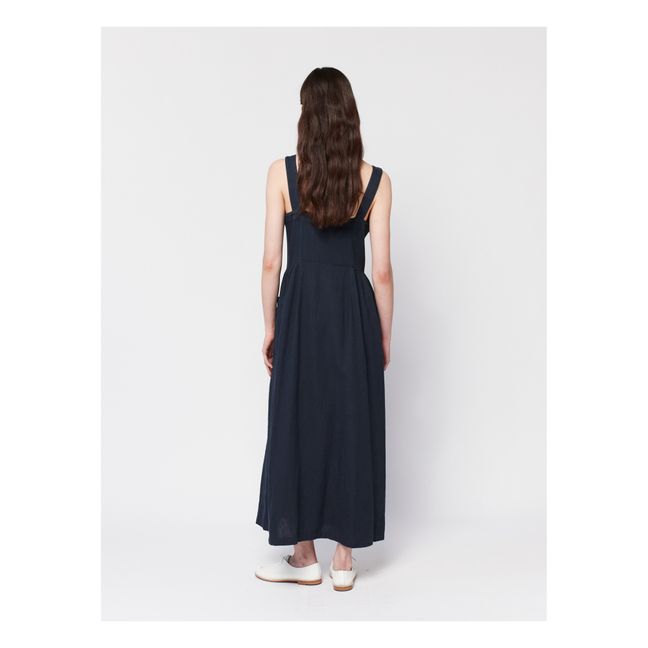 Buttoned Cotton and Linen Dress - Women's Collection | Midnight blue