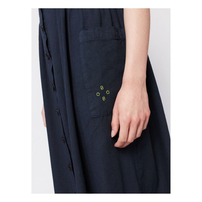 Buttoned Cotton and Linen Dress - Women's Collection | Midnight blue