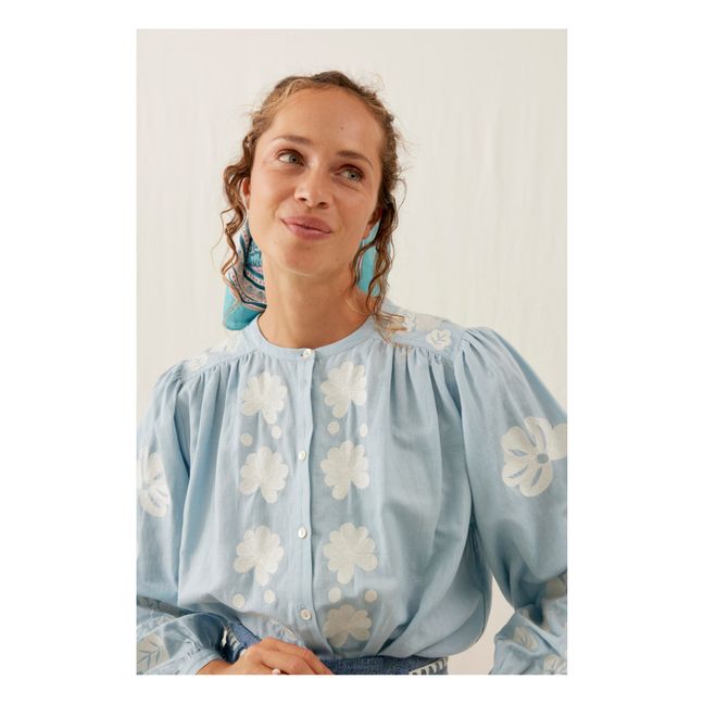 Jeanne Bluse aus Baumwolle und Leinen - Damenkollektion | Blau