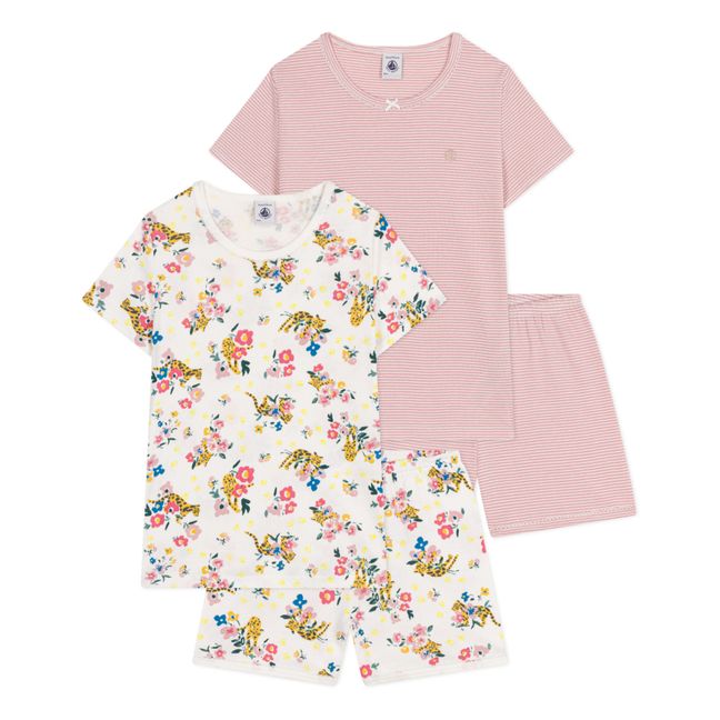 2er-Pack Pyjamas Shorts Blumen | Rosa