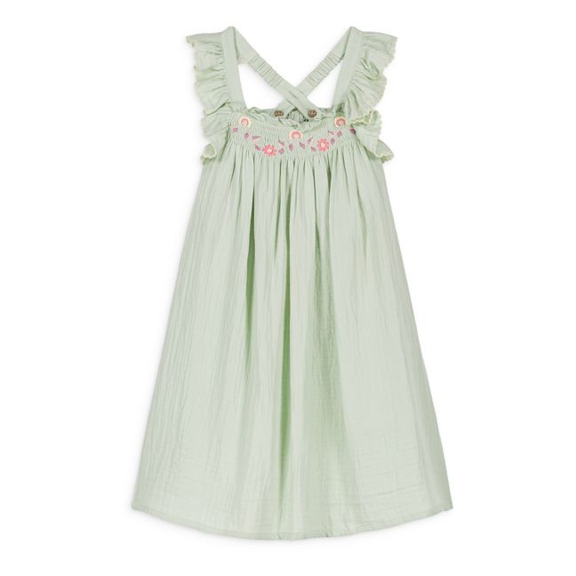 Mystralia Embroidered Dress | Almond green