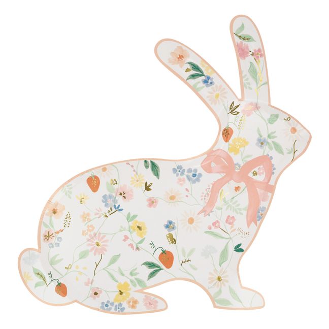 Assiettes en forme de lapin floral printanier - Set de 8 | Pastel