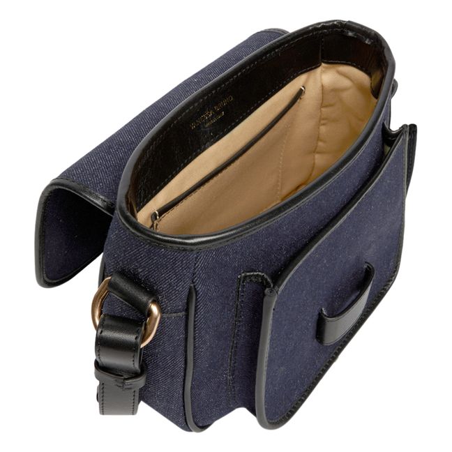 Denim and Leather Flap Bag | Dark Blue