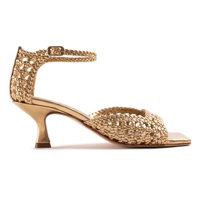 Sandales STUDIO Pour André Talon 7+ Cm - Cuir Bronze Doré Marron Taille 35, Occasion TBE