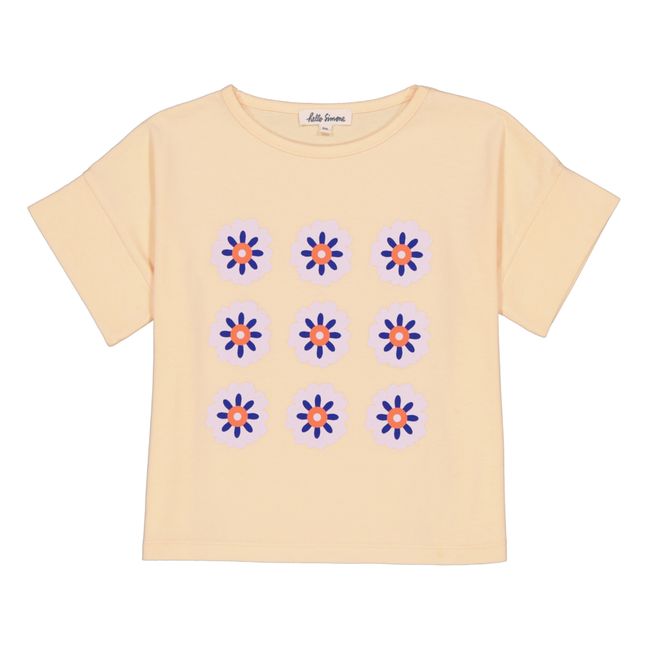 T-Shirt Crop Blumen Bio-Baumwolle | Pfirsichfarben