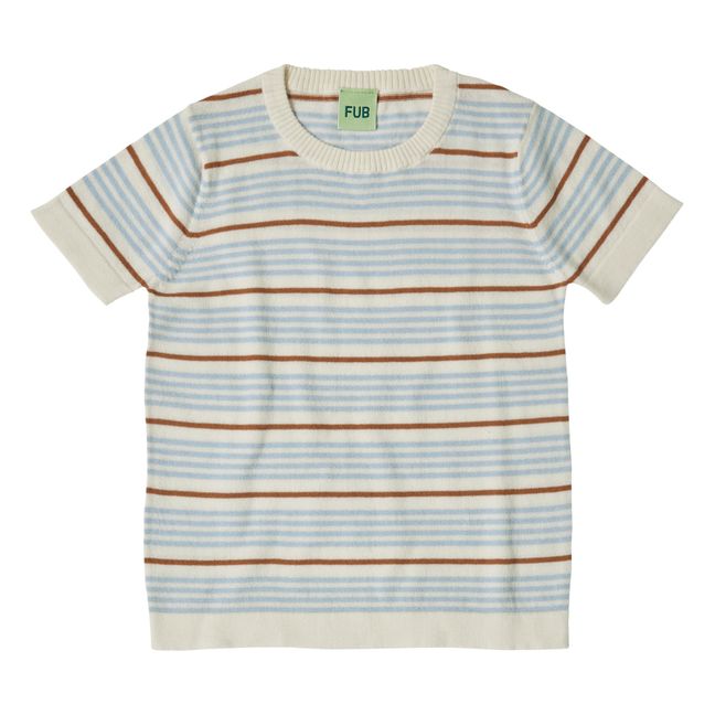 Striped Extra Fine Knit Organic Cotton T-Shirt | Light blue