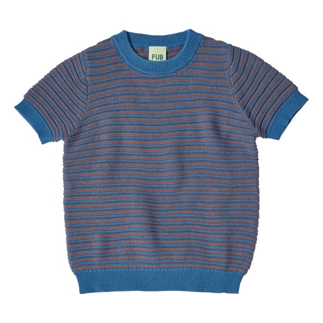 Camiseta de rayas de punto fino de algodón orgánico | Azul
