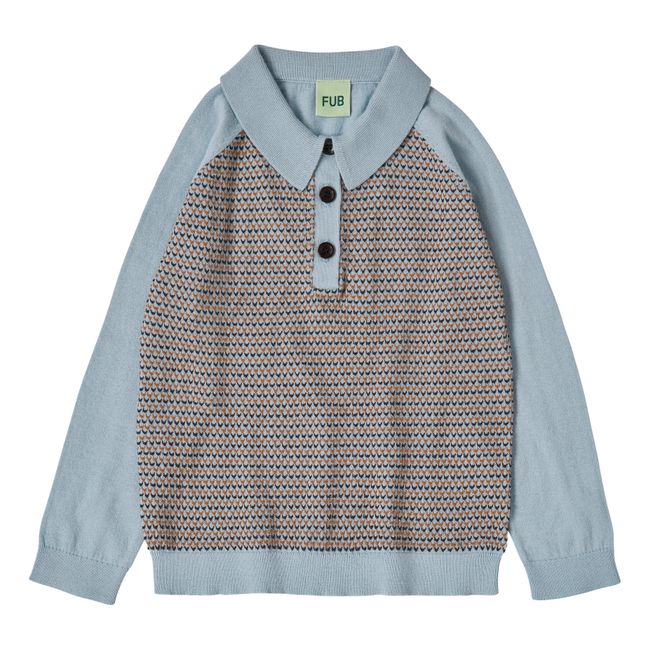 Long-sleeved polo shirt Extra Fine Knit Organic Cotton | Light blue
