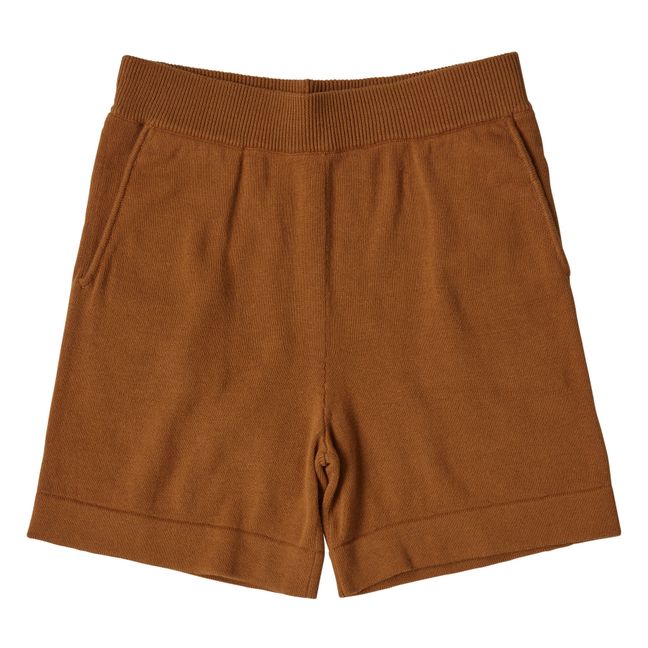 Pantalones cortos de punto fino de algodón ecológico | Marrón