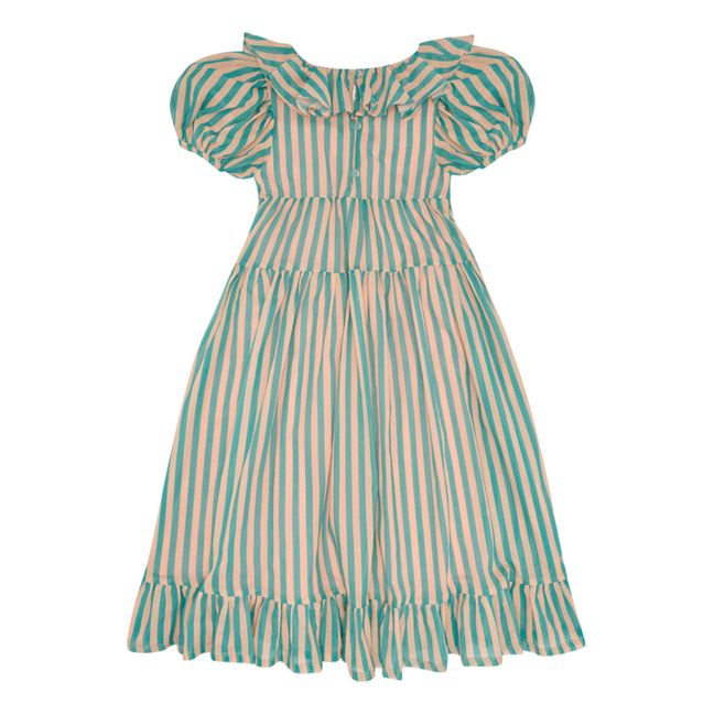 Gestreiftes Kleid aus Baumwollpopeline | Pfauenblau