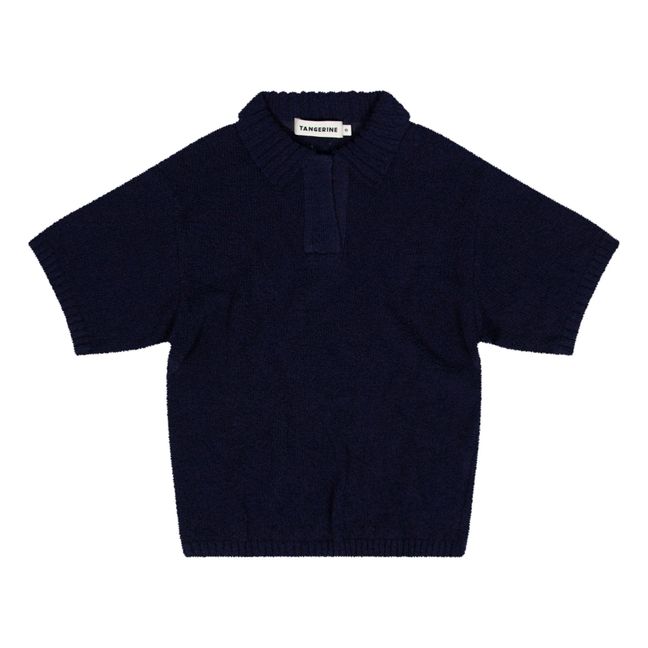 Polo-Shirt aus Bouclé-Mesh | Nachtblau