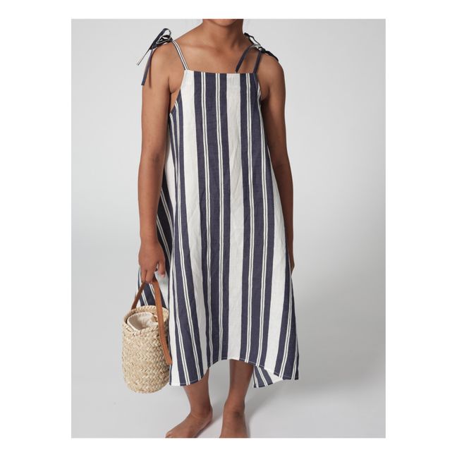 Linen Stripes Dress | Midnight blue