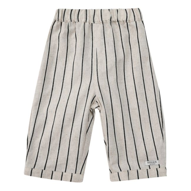 Pantaloni a righe in lino visone | Ecru