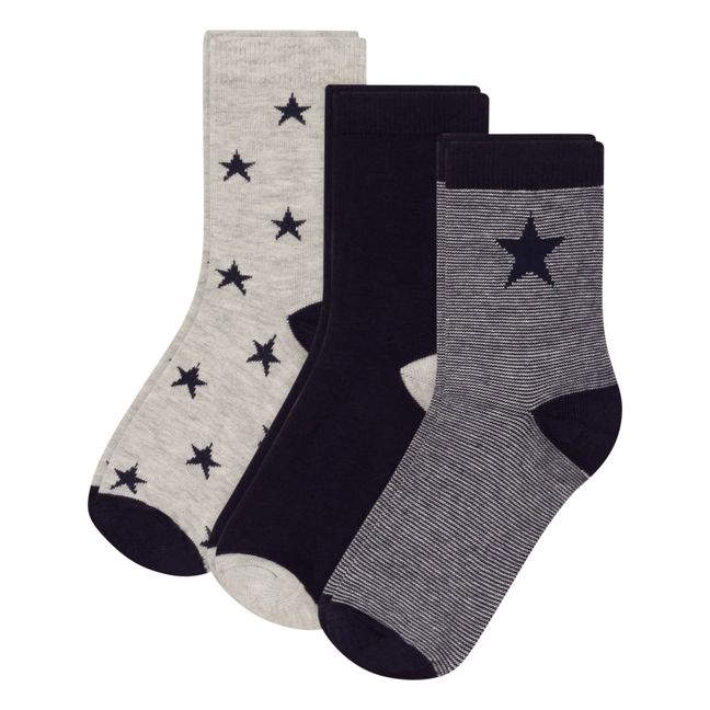 Set of 3 Star Socks | Navy blue