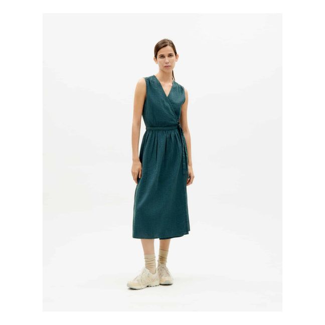 Amapola Seersucker Organic Cotton Dress | Dark green