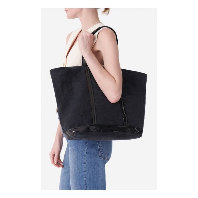 Large Linen and Sequin Tote | Black