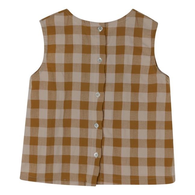 Titti Embroidered Gingham Top | Camel