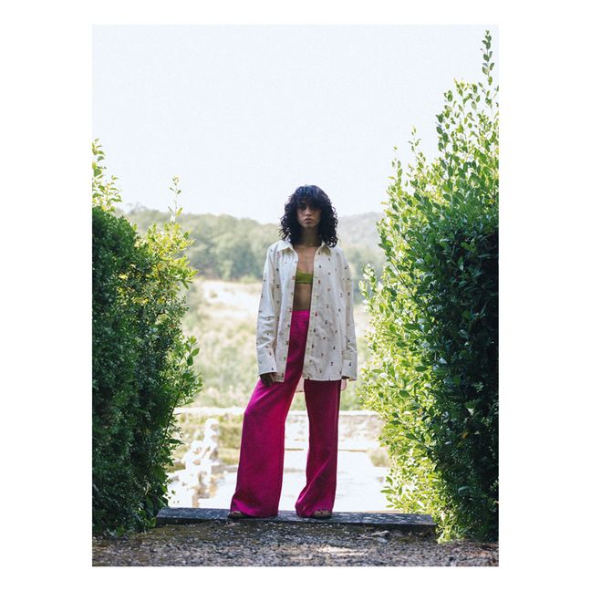 Pantalón Cameron de lino bordado | Rosa Fushia