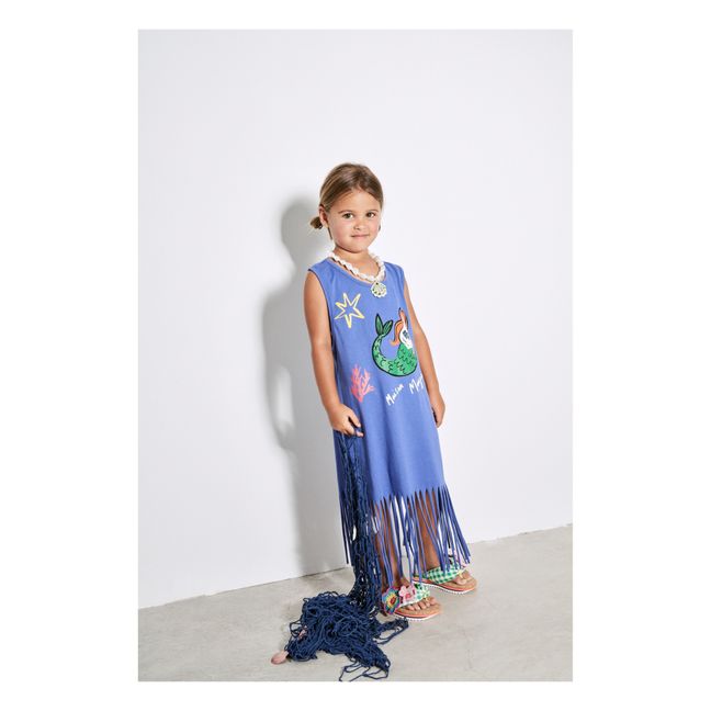 Mermaid organic cotton fringed dress | Blue