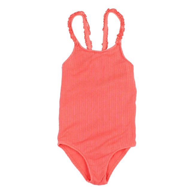 Ribbed 1-piece swimming costume | Coral