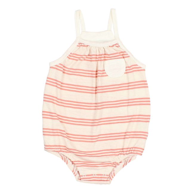 Flamed Cotton Striped Romper | Coral