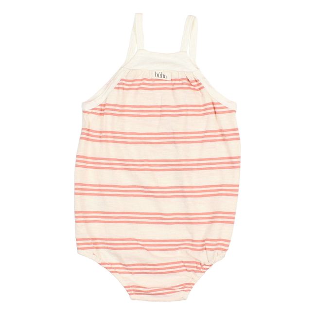 Flamed Cotton Striped Romper | Coral
