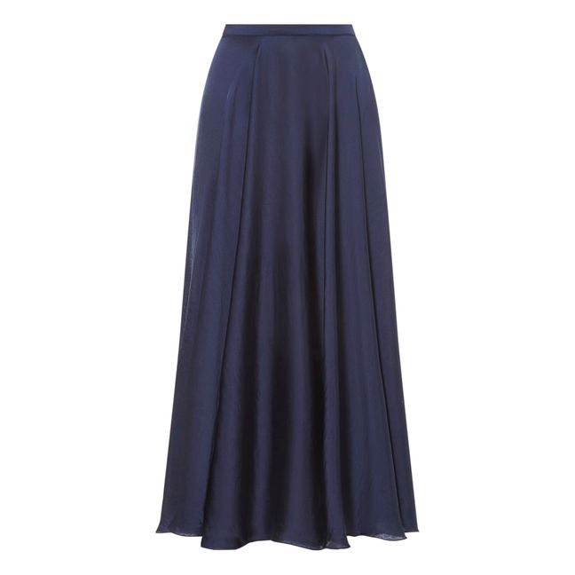 Sustainable Navy Blue Striped Skirt with High Waist and Slit