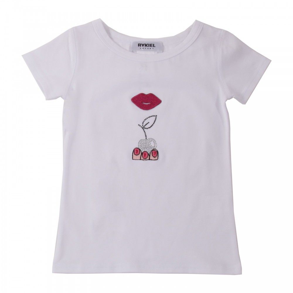 Rykiel enfant - T-shirt Bouche Et Cerise Strass - Fille - Blanc