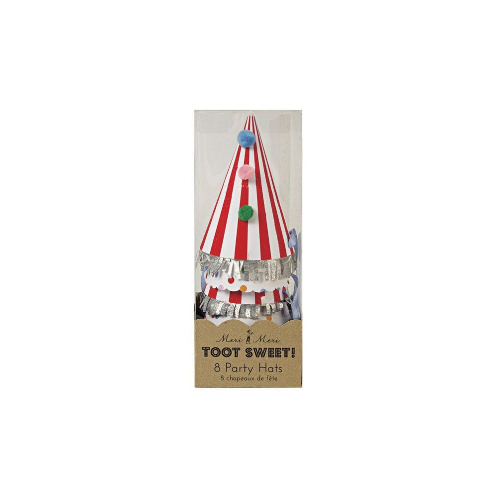 Meri Meri - Chapeaux pointus rayés et à pois en carton - Lot de 8 - Multicolore