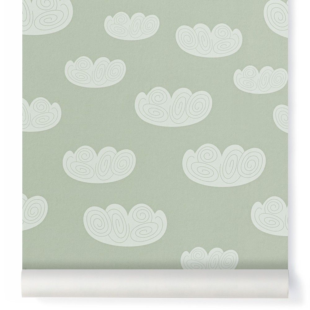 Ferm Living Kids - Papier peint Cloud - Vert menthe - Vert