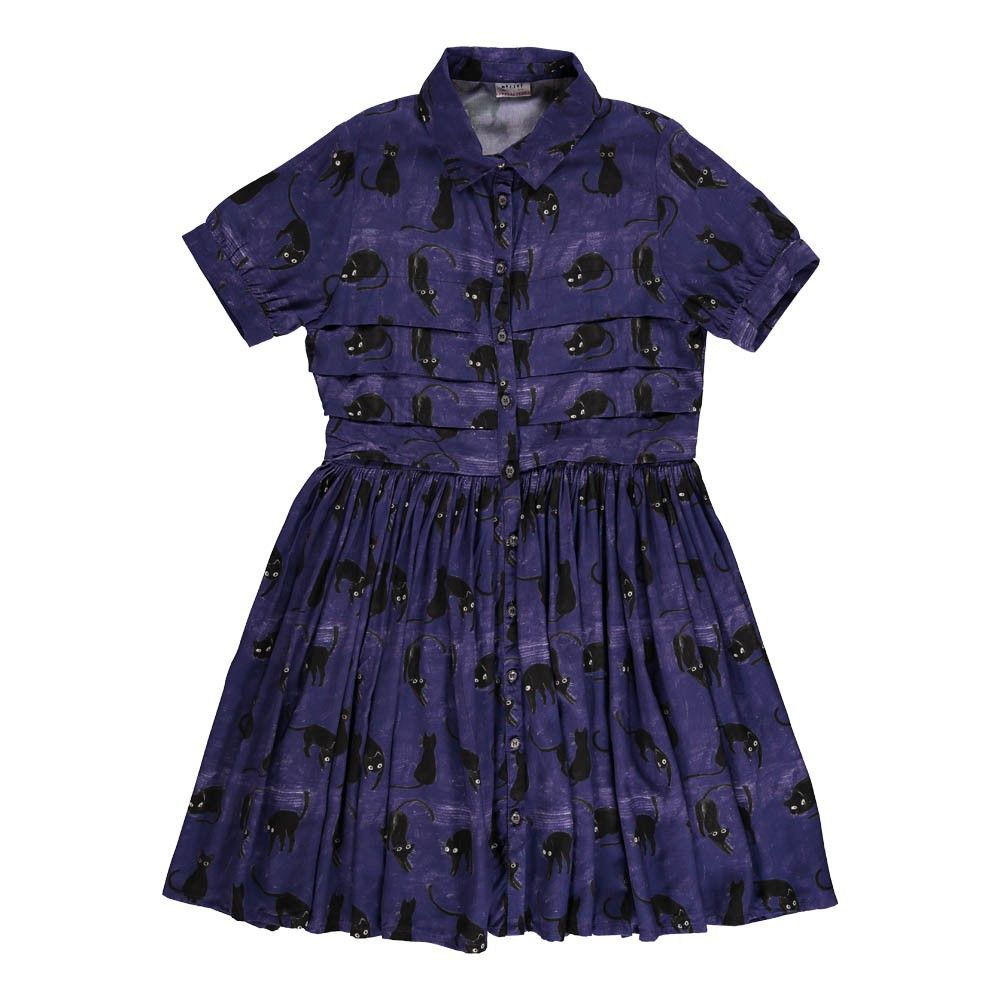 Morley - Robe Chats Céline - Fille - Bleu indigo