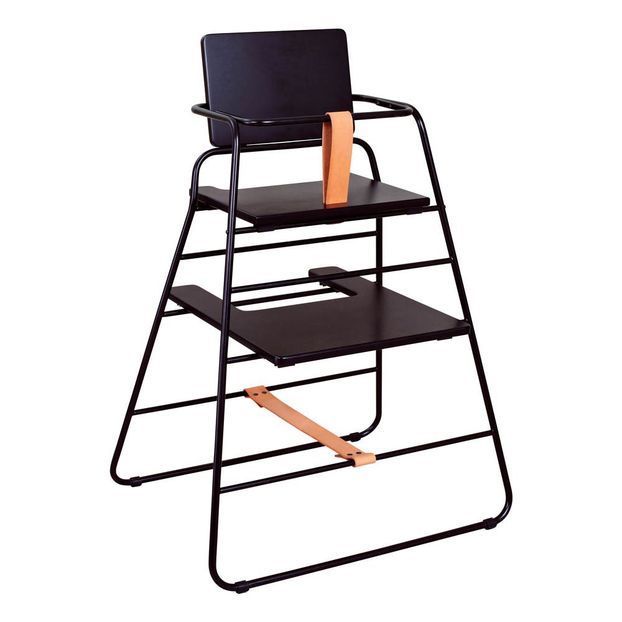 Chaise haute Towerchair Noir et cuir naturel Noir Chaise haute Towerchair Noir et cuir naturel Noir