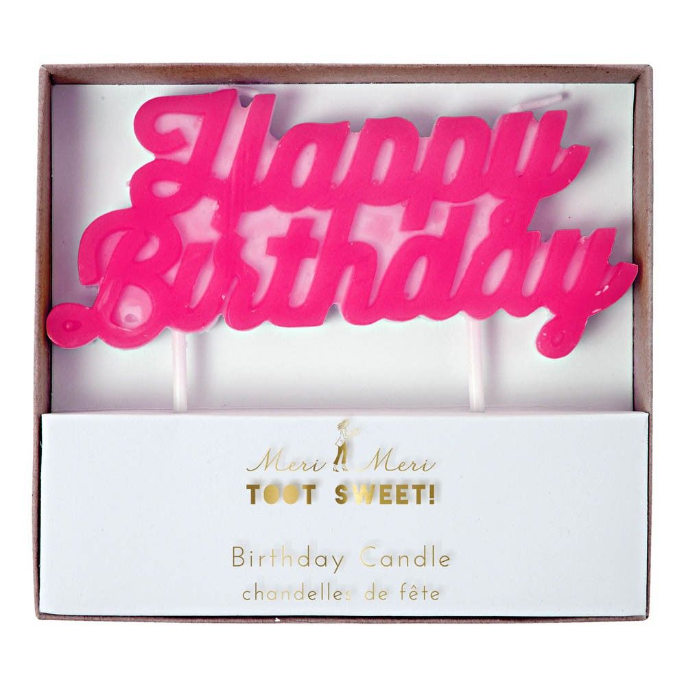Meri Meri - Bougie Happy Birthday - Rose fluo