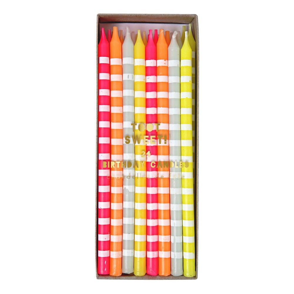 Meri Meri - Bougies rayées pastel - Set de 24 - Multicolore