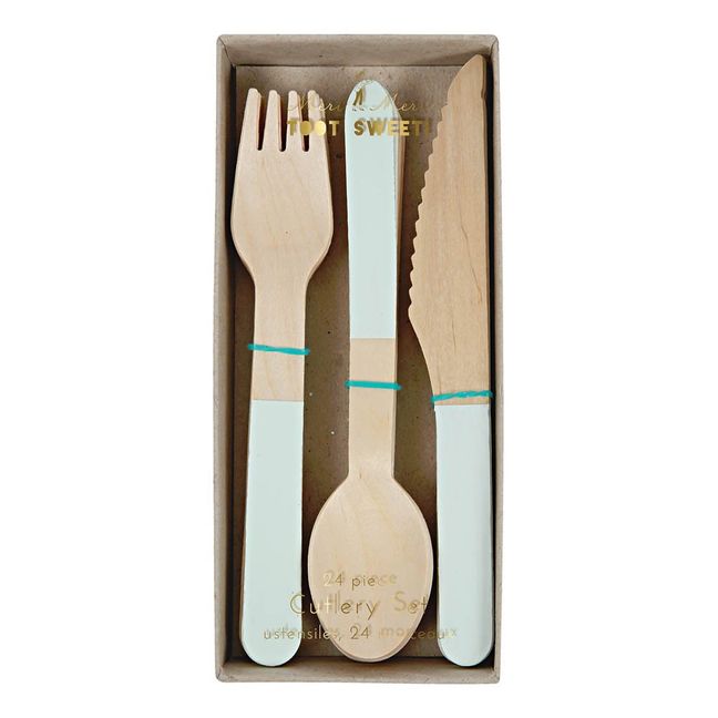 Couverts en bois - Set de 24 | Vert amande