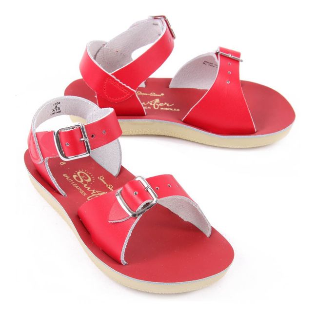 Surfer Double Buckled Leather Waterproof Sandals Red