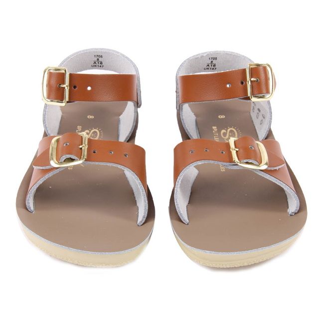 Sandali Waterproof in Pelle Doppio Buco Surfer | Camel