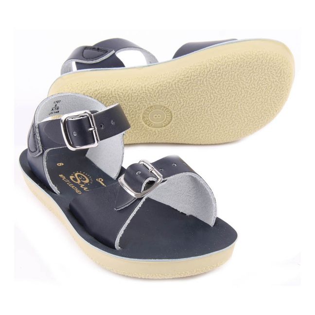 Sandali Waterproof in Pelle Doppio Buco Surfer | Blu marino