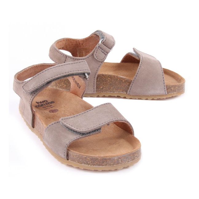 TWO CON ME Suede Double Velcro Sandals Taupe brown