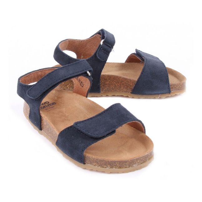 TWO CON ME Suede Double Velcro Sandals Navy blue